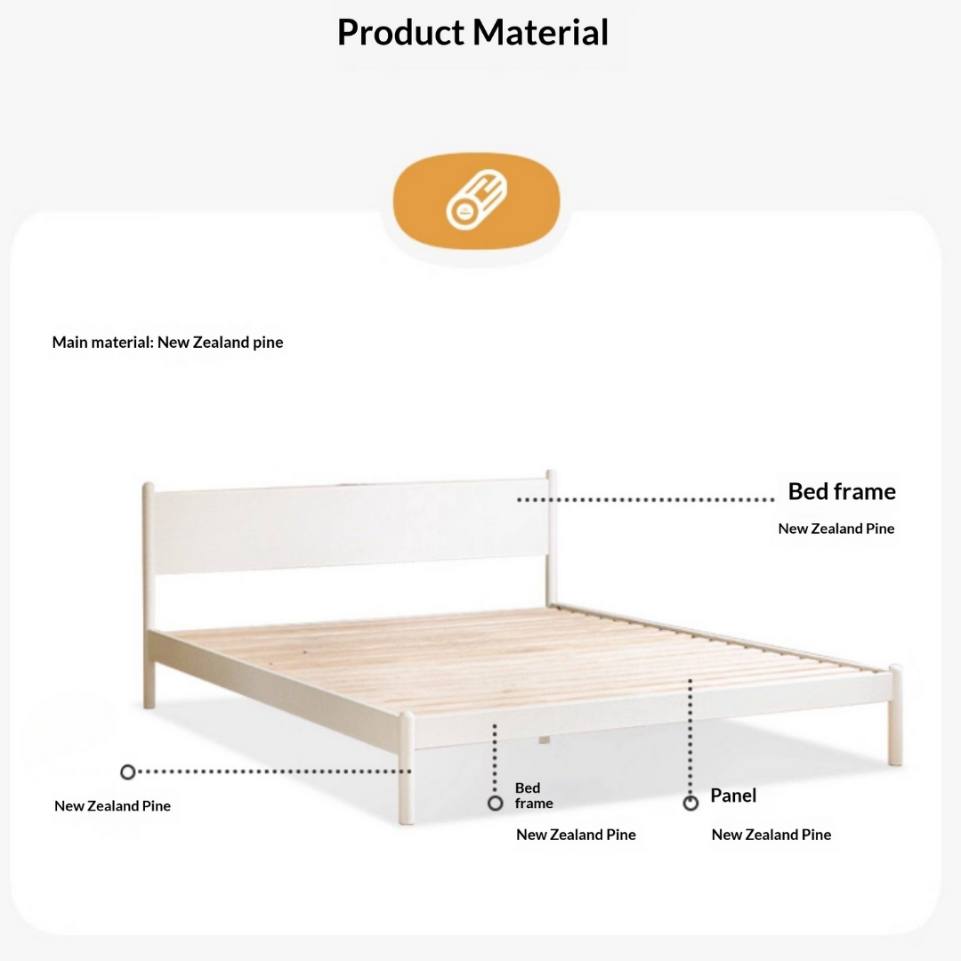 Pine Solid Wood Bed — Nordic Minimalist Cream Style Large Bed