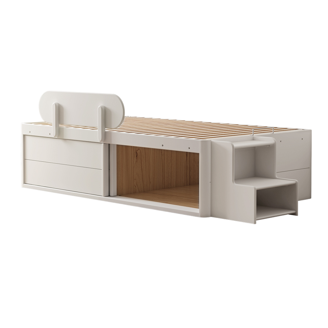 Beech, Rubberwood Solid Wood Kids’ Bed with Guardrail, Platform Bed, Headboard-Free Bed