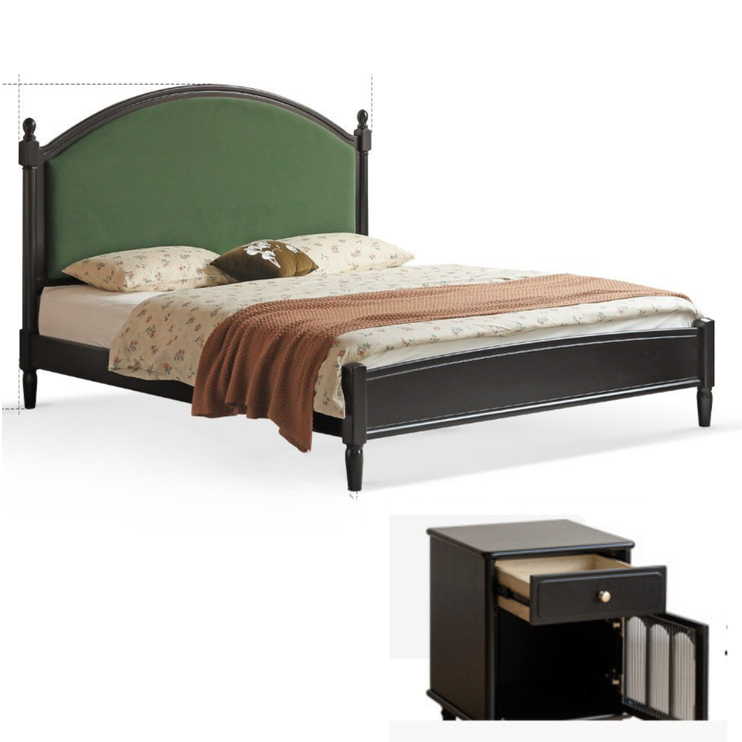 Rubberwood Solid Wood Soft Backrest Bed French Style