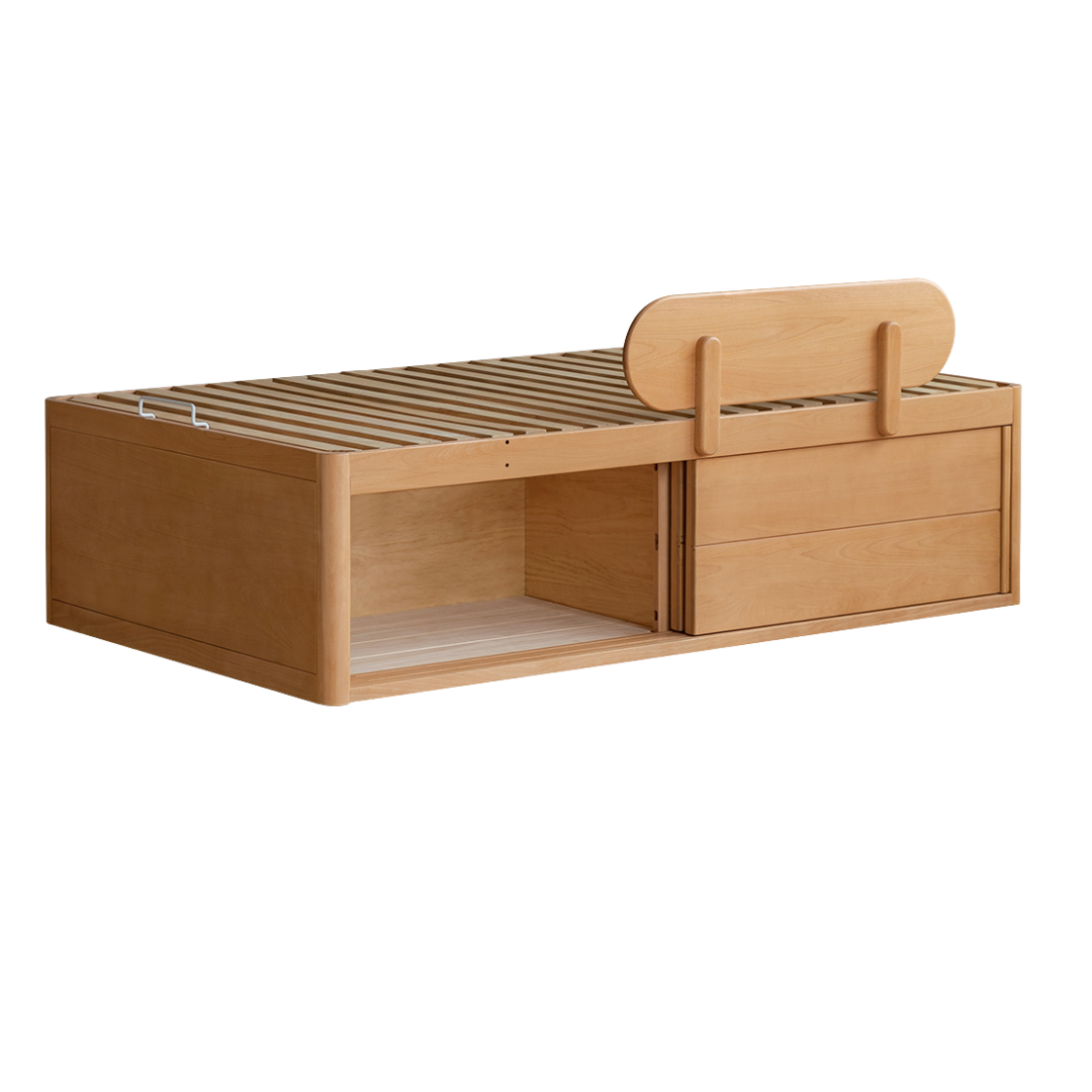 Beech, Rubberwood Solid Wood Kids’ Bed with Guardrail, Platform Bed, Headboard-Free Bed