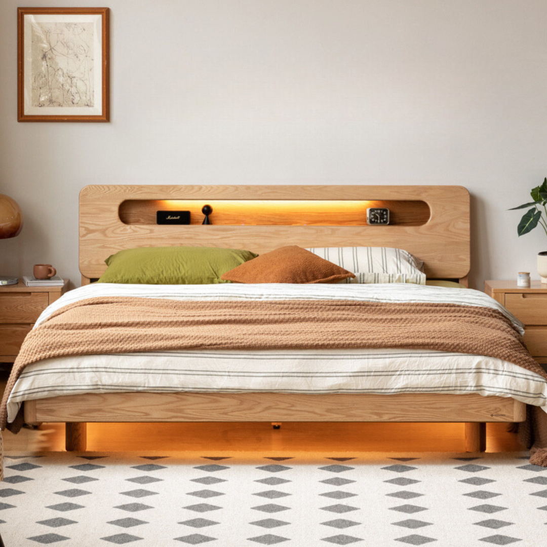 Oak Solid Wood Suspension Luminous Bed