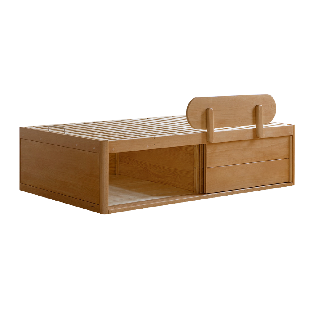 Beech, Rubberwood Solid Wood Kids’ Bed with Guardrail, Platform Bed, Headboard-Free Bed