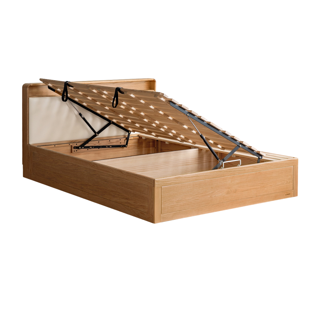 Oak solid wood Multifunctional storage bed with LED light<