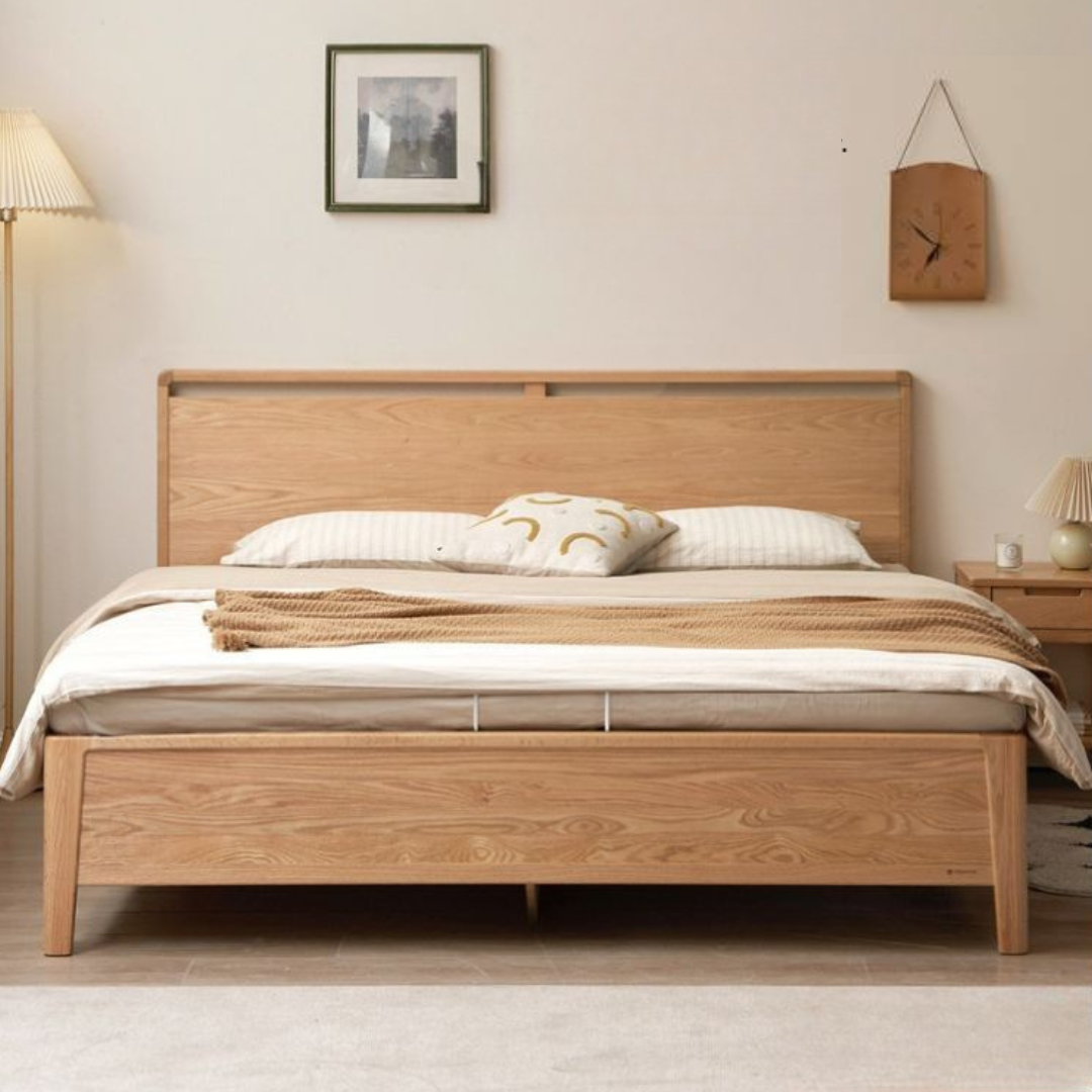 Oak Solid Wood High Box Bed in Modern Minimalist Design