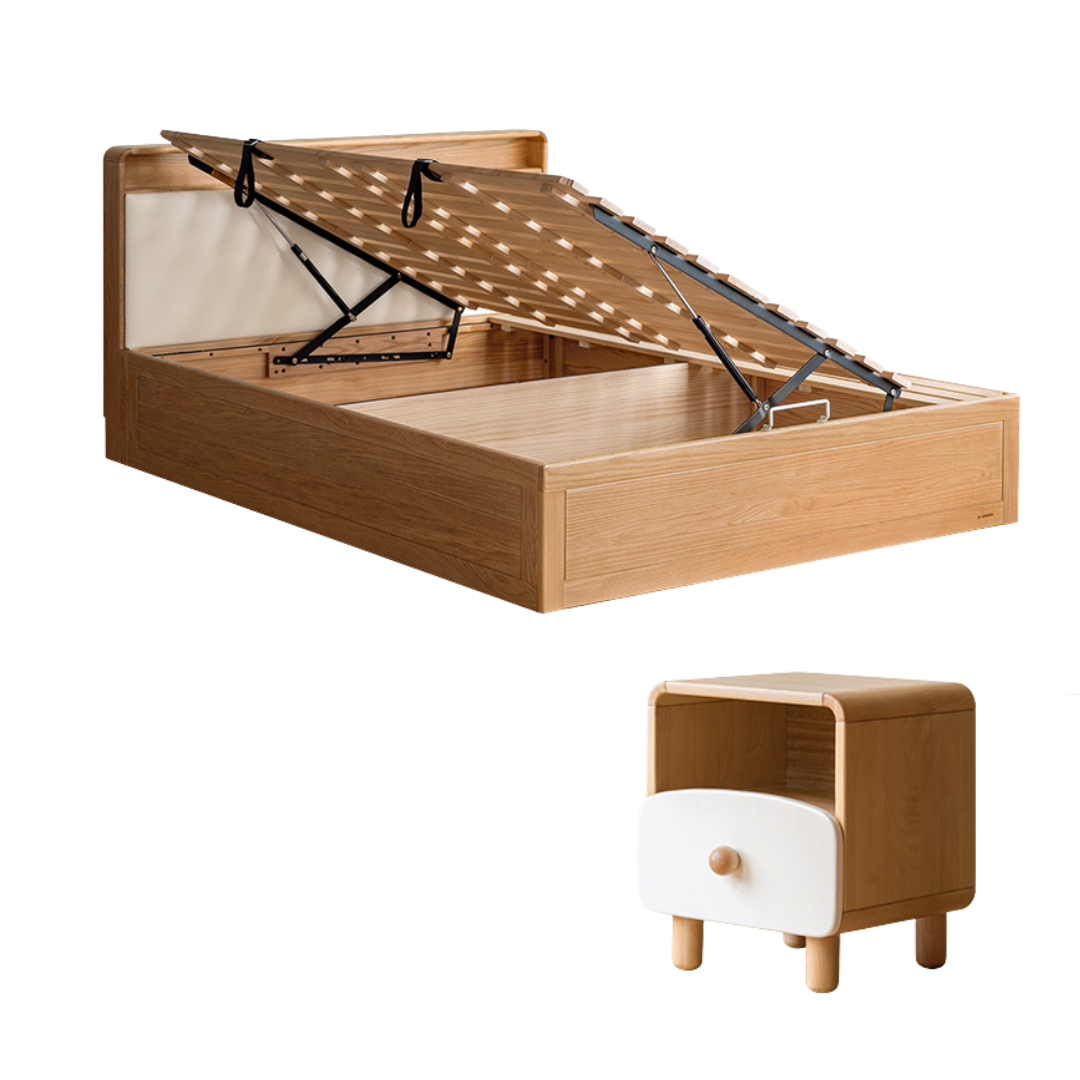 Oak solid wood Multifunctional storage bed with LED light<