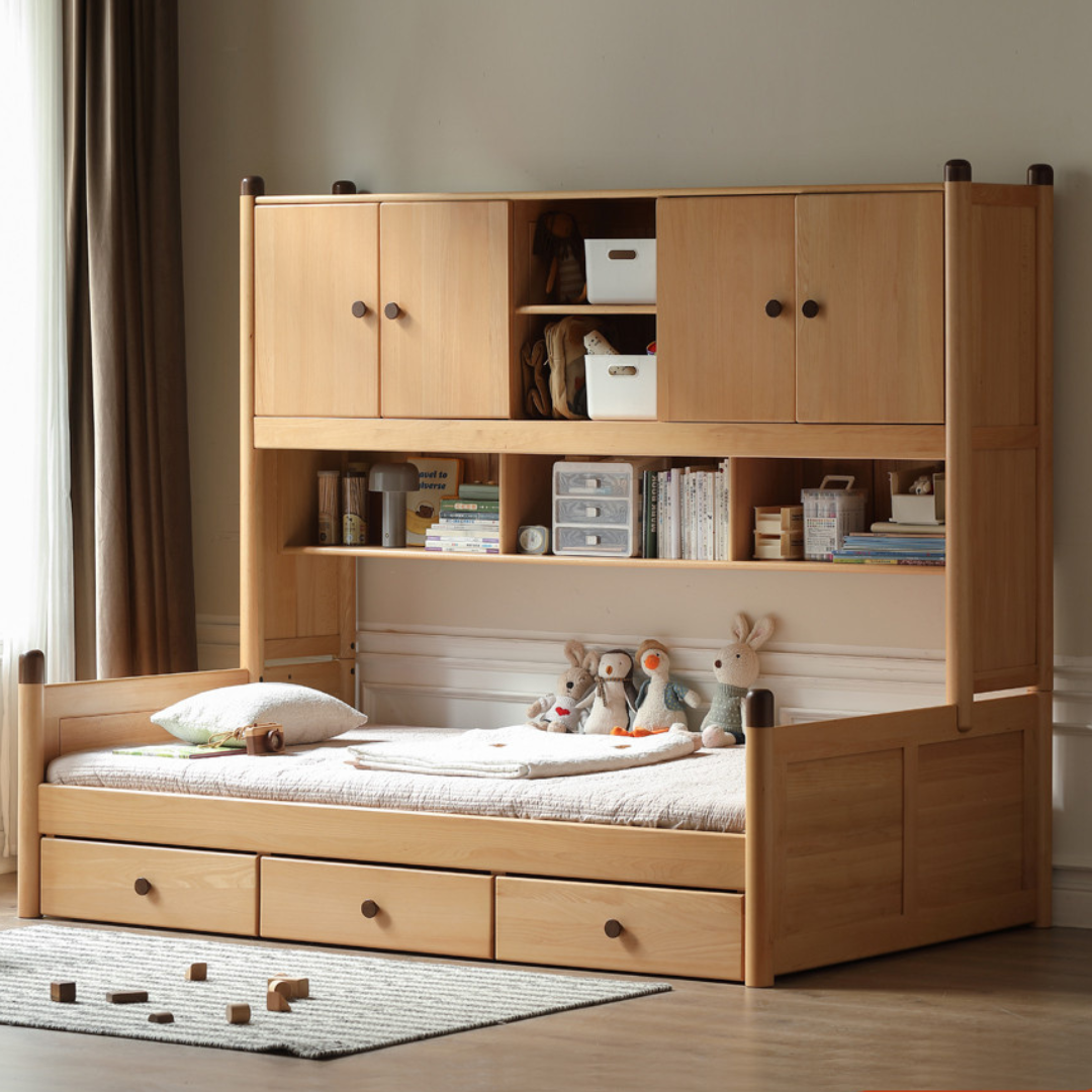 Oak solid wood Multi-function bed with storage