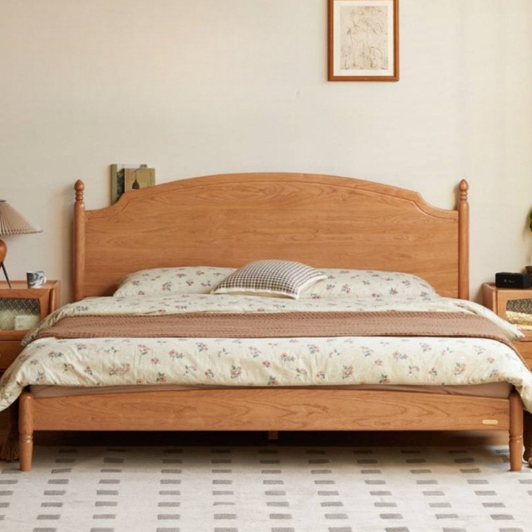 Cherry Solid Wood Bed — French Style Vintage Design