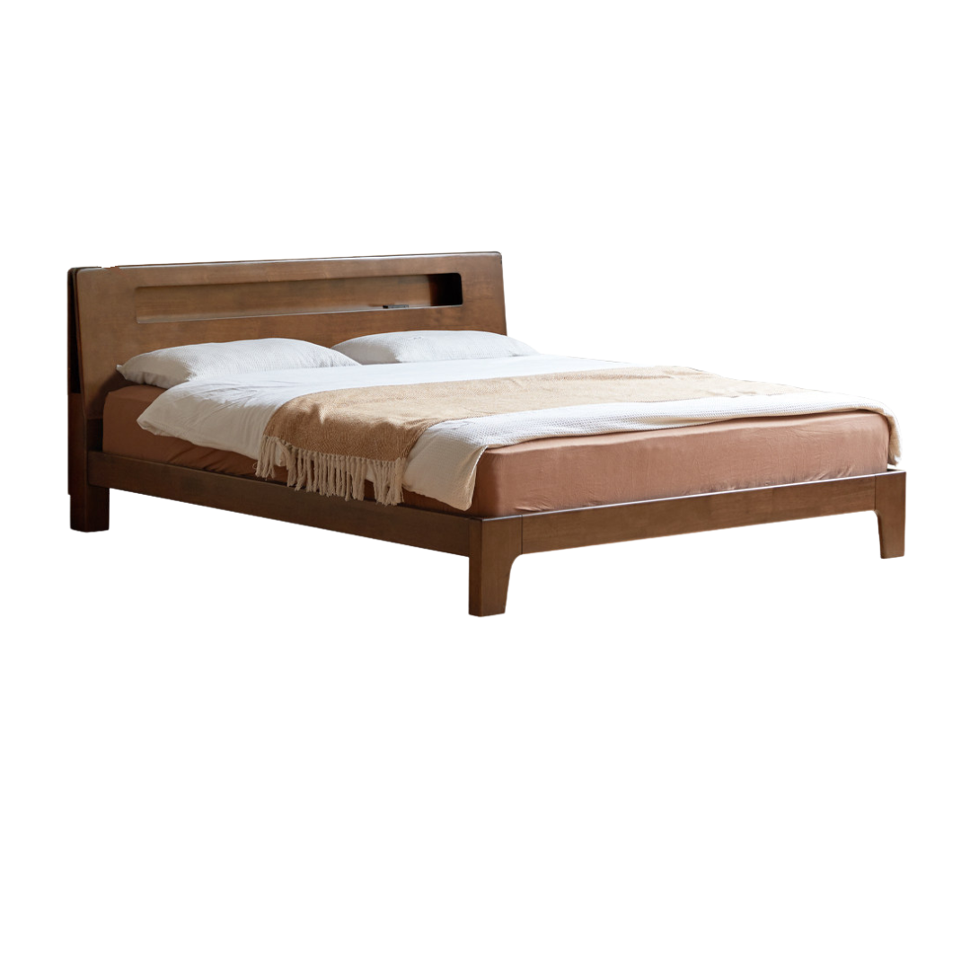 Oak, Beech, Rubberwood Solid Wood with Light and Bookshelf Bed