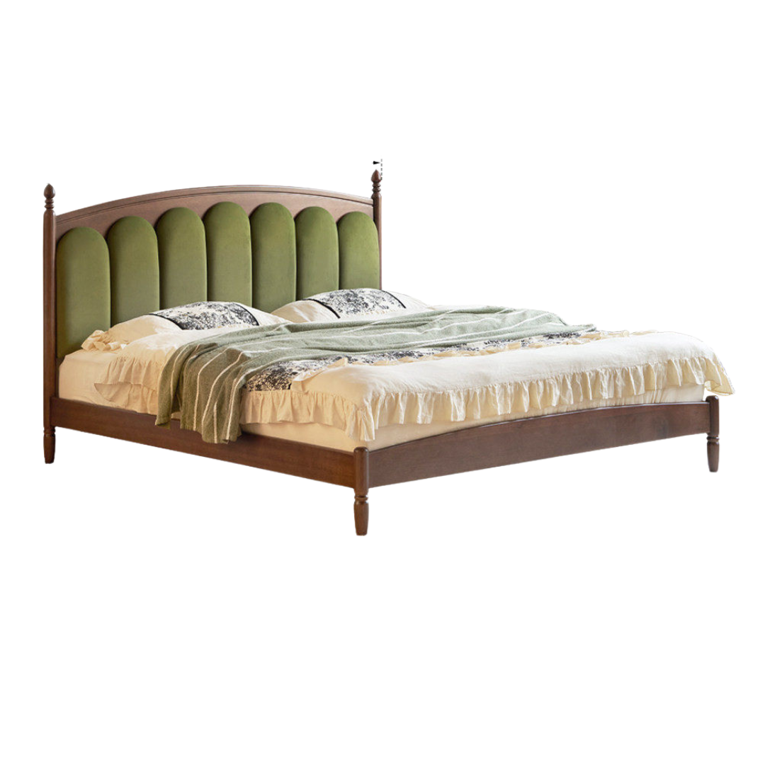 Black Walnut, Oak Solid Wood Bed — Genuine Leather Soft Headboard, French Style Retro, Mid-Fashion