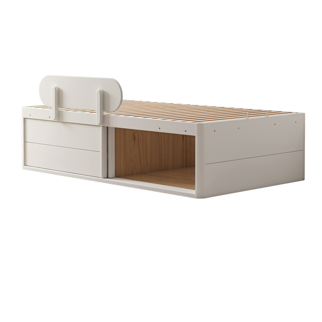 Beech, Rubberwood Solid Wood Kids’ Bed with Guardrail, Platform Bed, Headboard-Free Bed