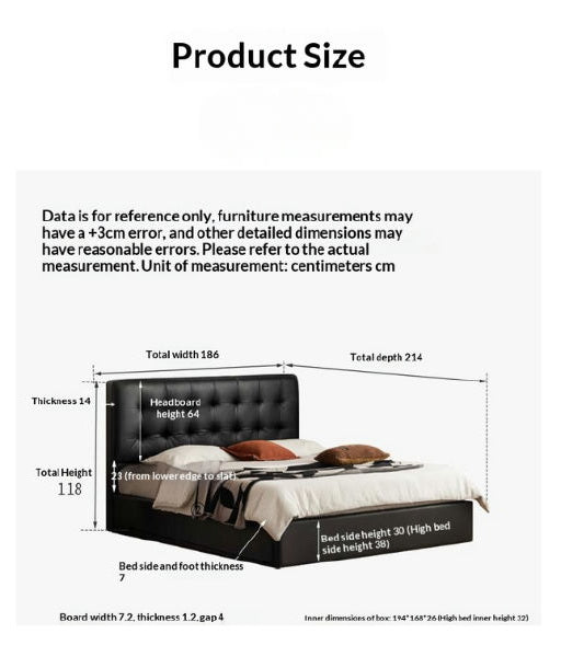 Genuine Leather Retro Box Bed — Black Upholstered, Simple Design