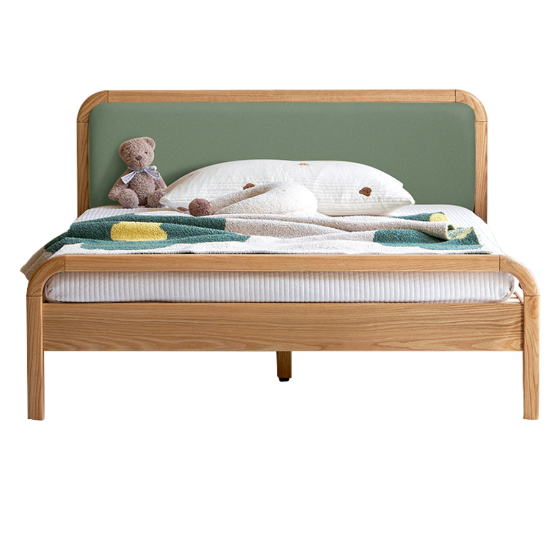 Oak solid wood children's bed with organic leather<