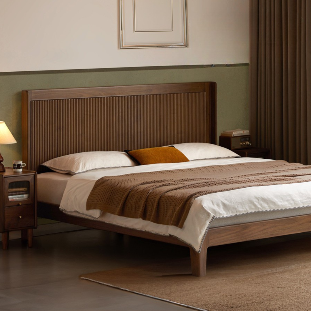 Black Walnut Solid Wood Italian Light Luxury Retro Bed