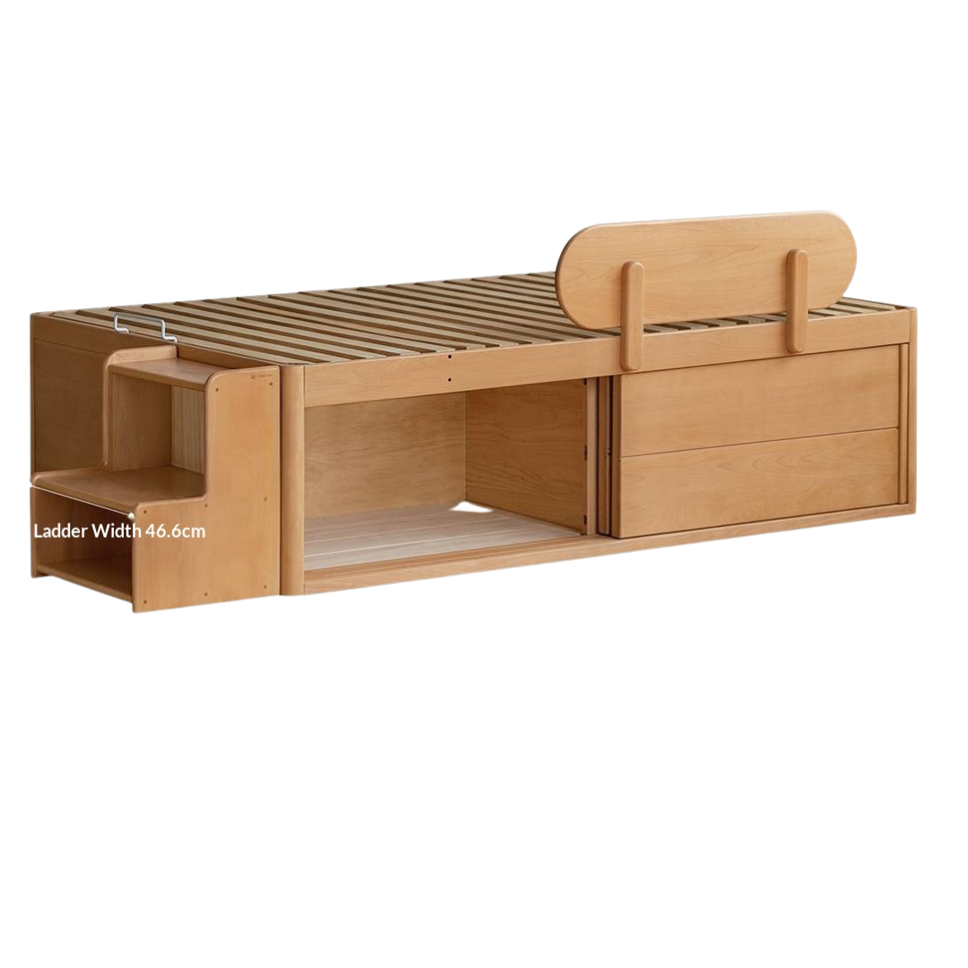 Beech, Rubberwood Solid Wood Kids’ Bed with Guardrail, Platform Bed, Headboard-Free Bed