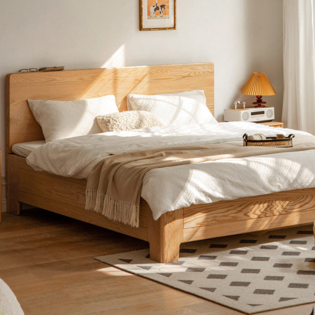 Oak Solid Wood Box Bed — Modern Minimalist Bed