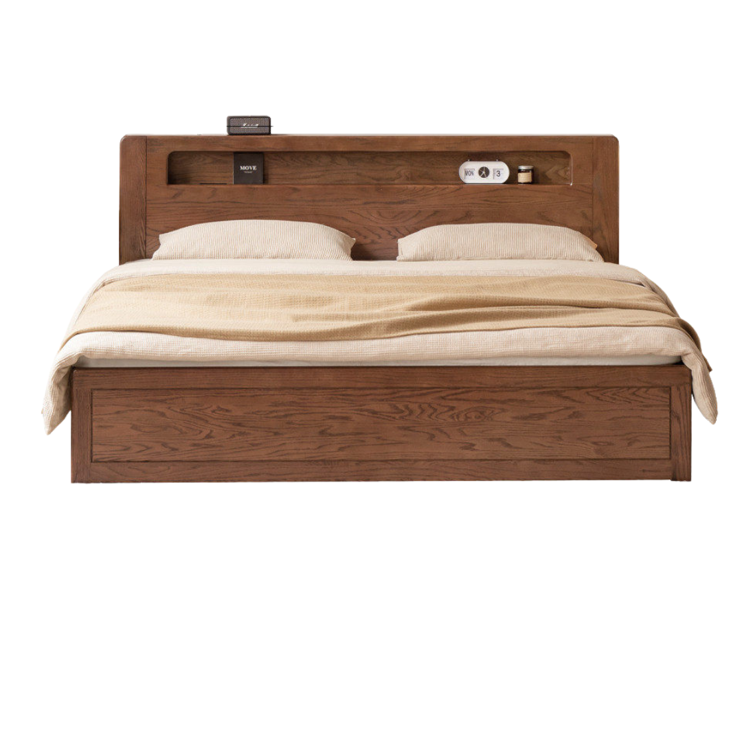 Oak Solid Wood Luminous Storage Box Bed