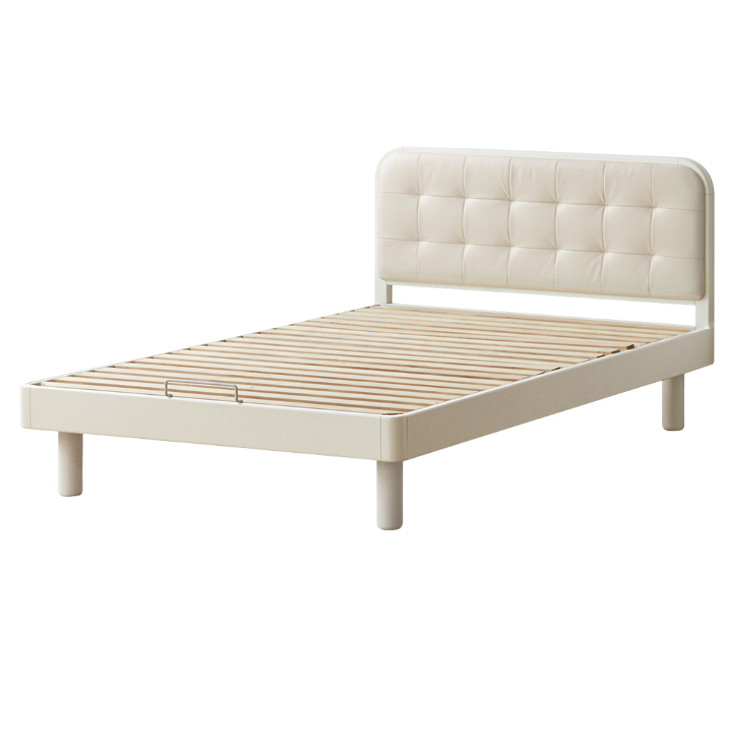 Rubber Solid Wood Children's White Cream Style Montessori Platform Bed.
