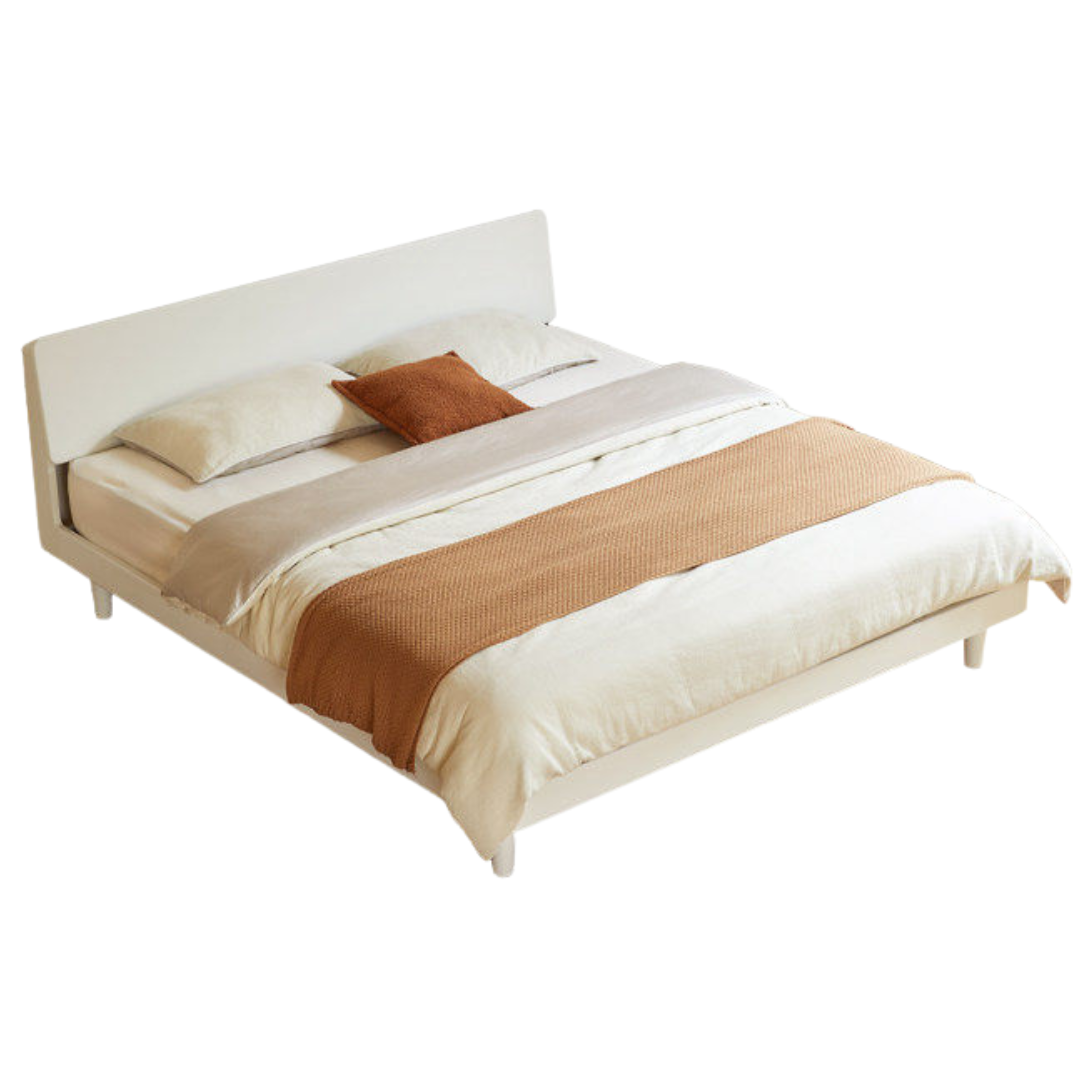 Pine Solid Wood Bed — Modern Minimalist Style with Creamy Design and Night Light