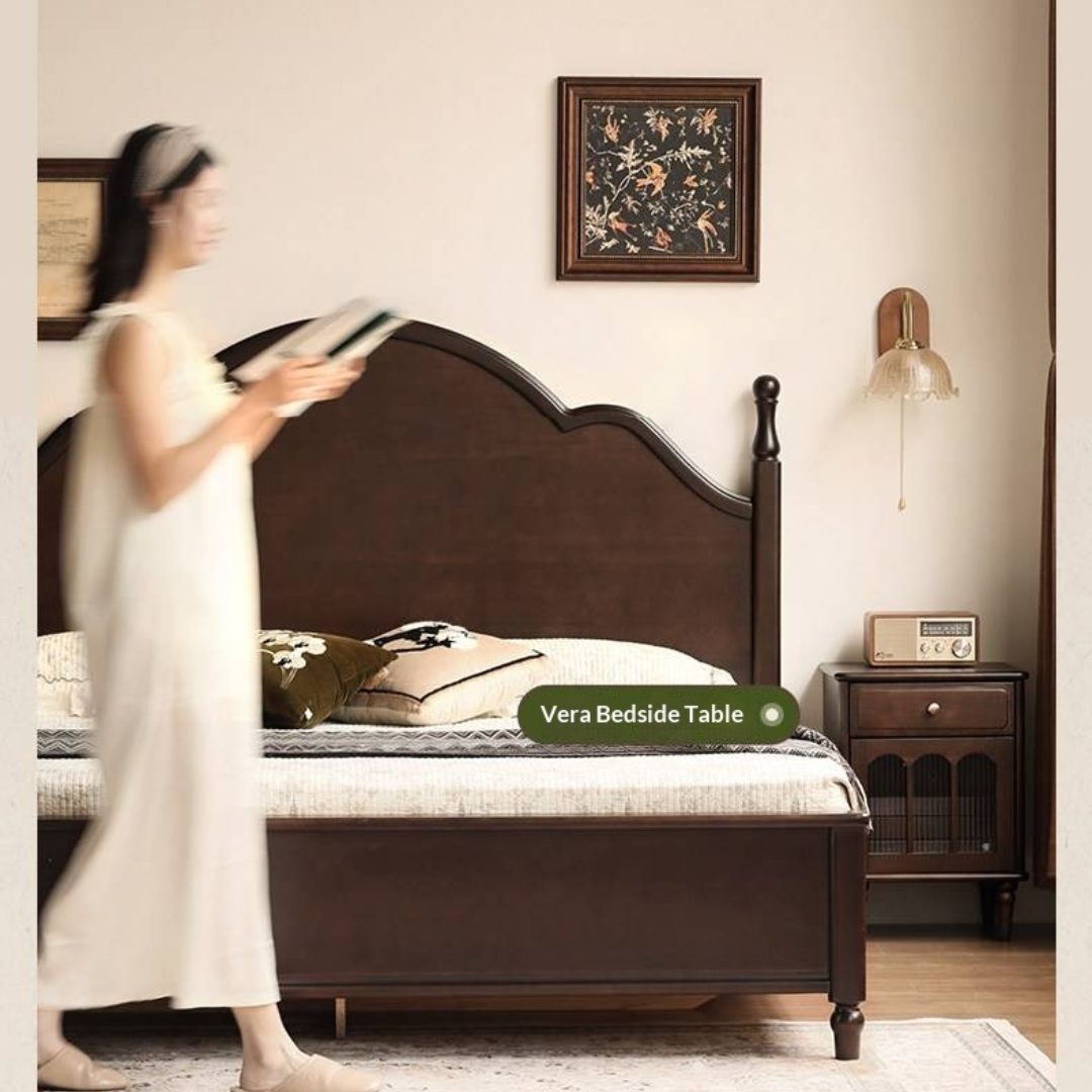 Poplar Solid Wood Box Bed — American Retro Vintage Style Off-the-Ground Box Bed