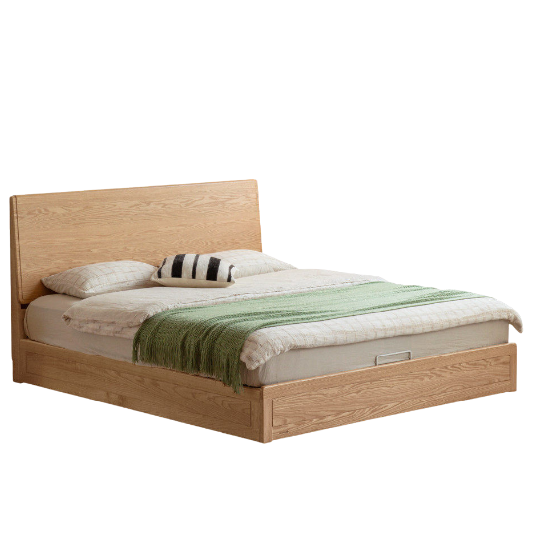 Oak Solid Wood Box Bed — Modern Minimalist Design