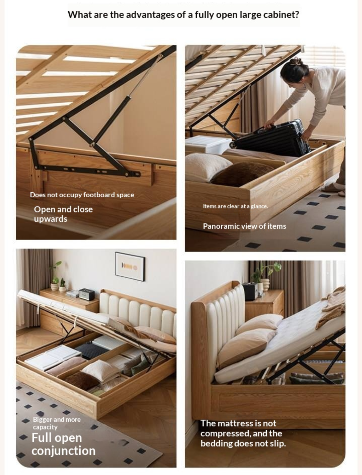 Oak Solid Wood Box Bed — Suspension and Upholstered with Genuine Leather Piano Key Design