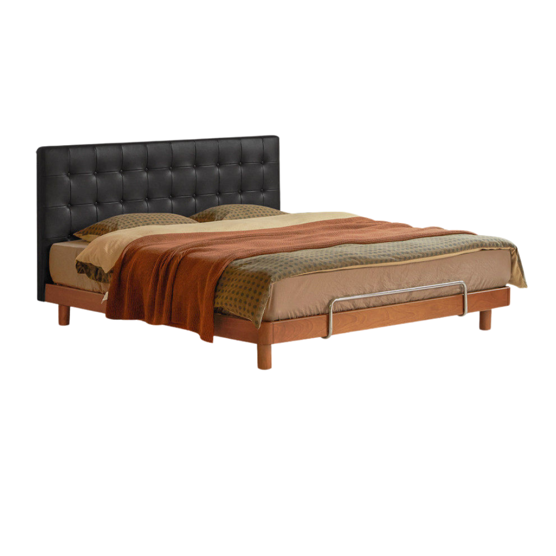 Tulipwood, Birch Solid Wood Bed — Bauhaus Style with Soft Genuine Leather Headboard