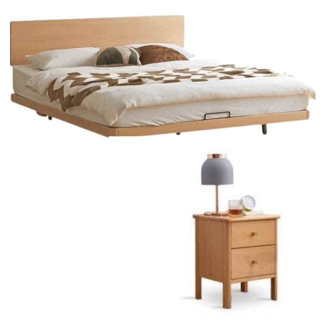 European Beech Solid Wood Bed — Nordic Minimalist Style