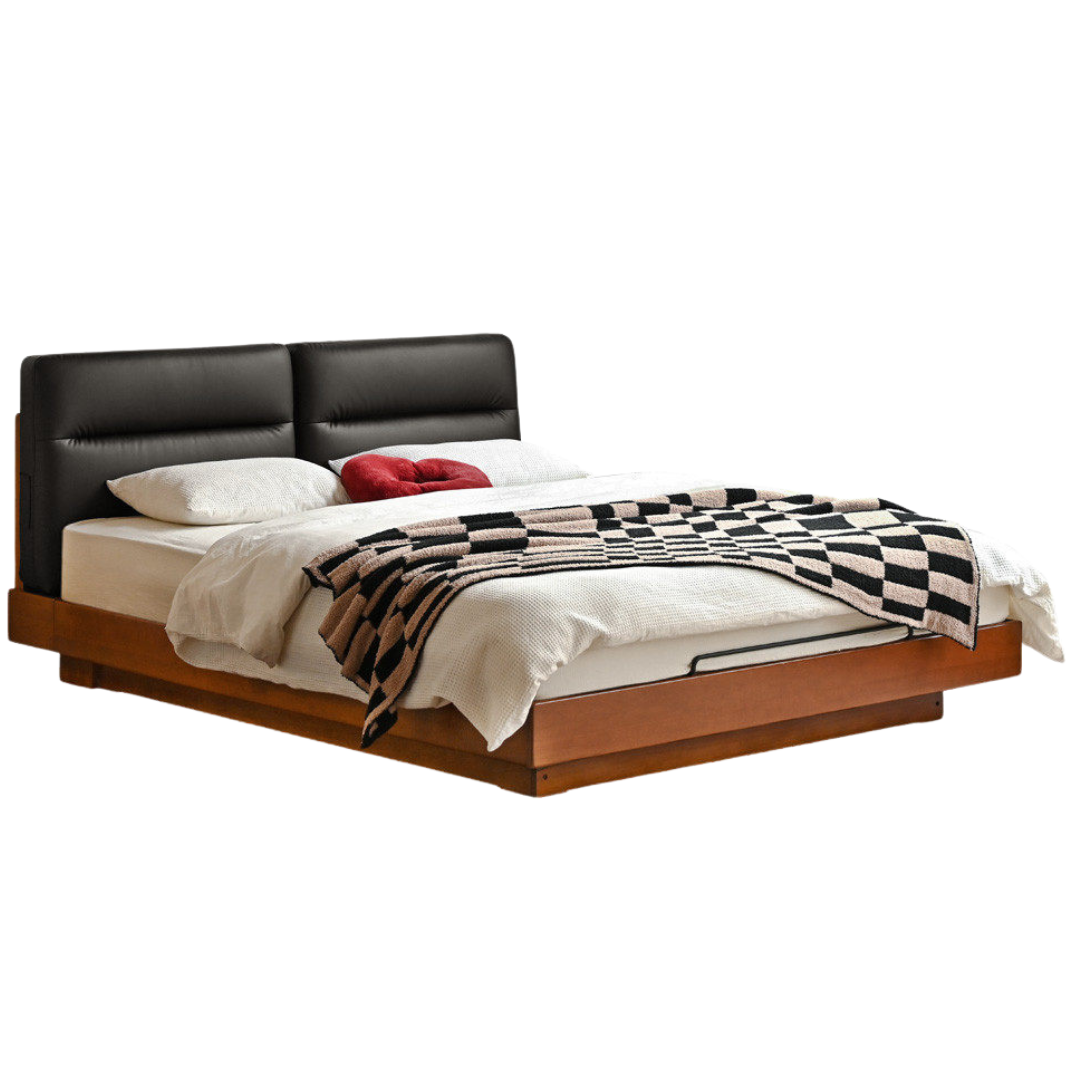 Poplar Solid Wood Box Bed — Upholstered Floating Bed with Bauhaus Style