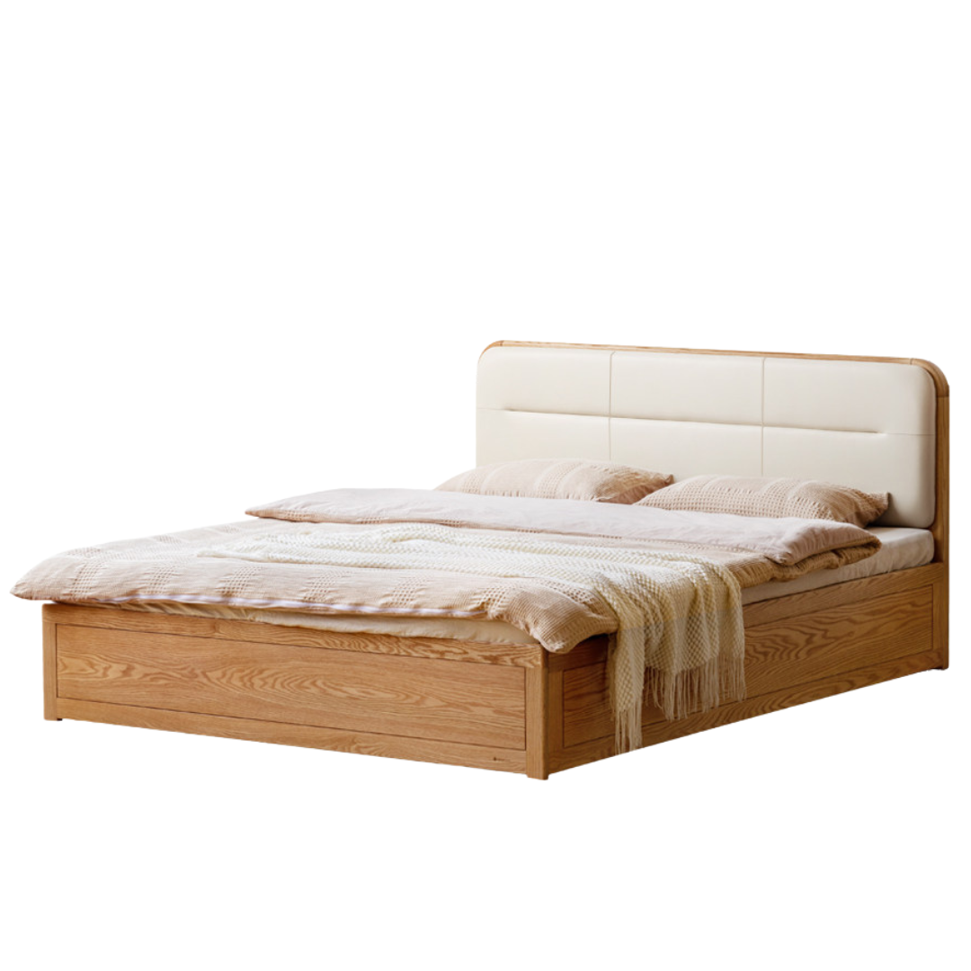 Oak, Rubberwood Solid Wood Bed — Modern Minimalist Box Bed