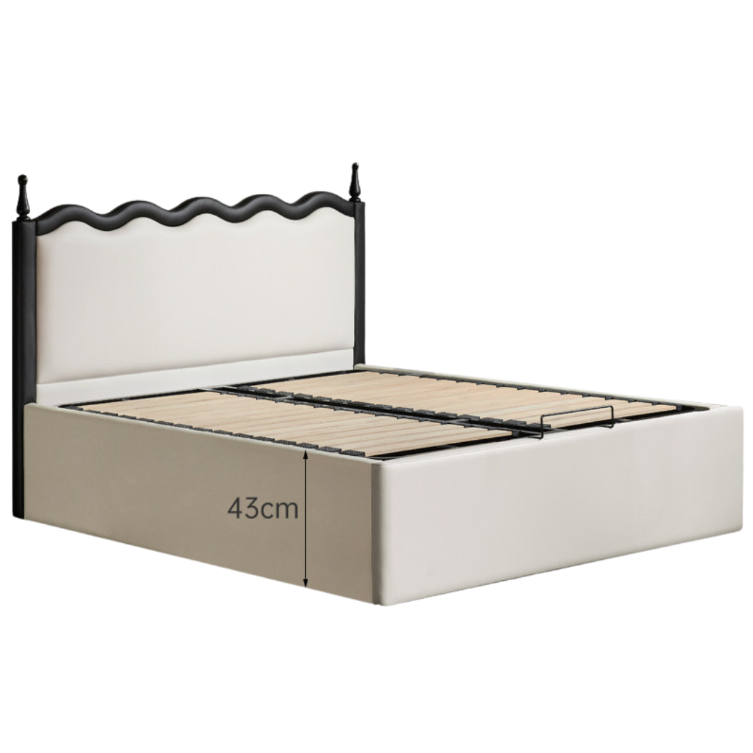 Eco-Friendly Cloud Leather Box Bed — French Retro Style with Wave Ripple Design