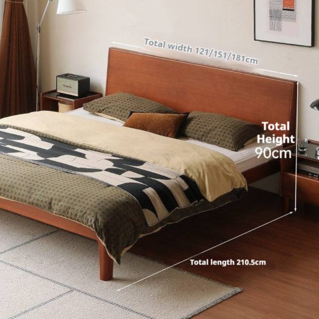 Poplar Solid Wood Bed — Mid-Century Style