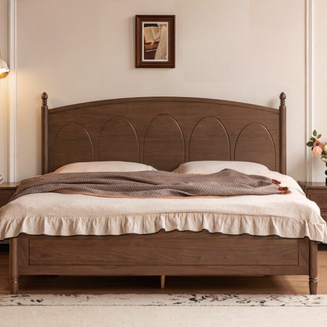 Black Walnut Solid Wood Box Bed — French Retro Style