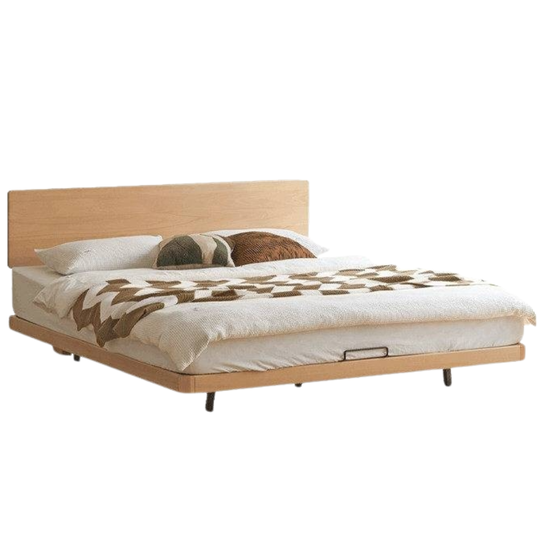 European Beech Solid Wood Bed — Nordic Minimalist Style