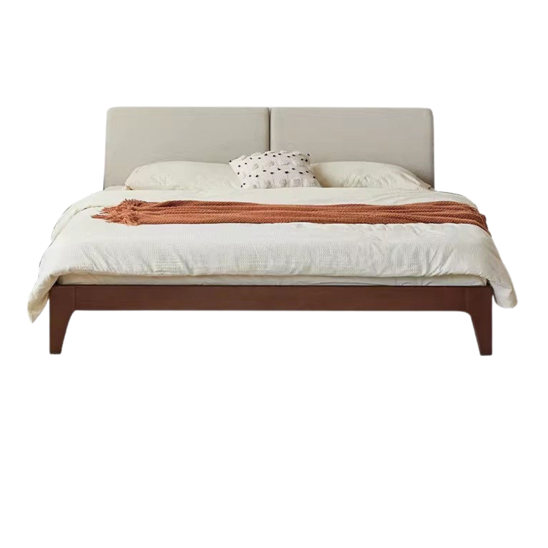 Beech Solid Wood Bed — Nordic Style, Modern Minimalist Design