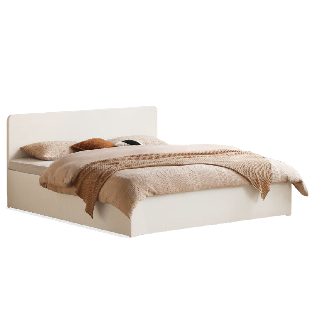 Rubberwood Solid Wood Bed — Modern Minimalist White Box Design