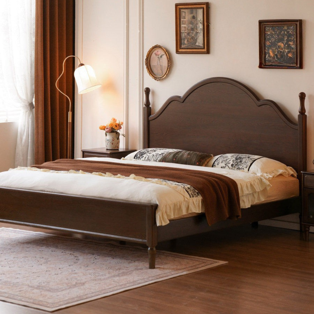Ash Solid Wood Bed — American Retro Style