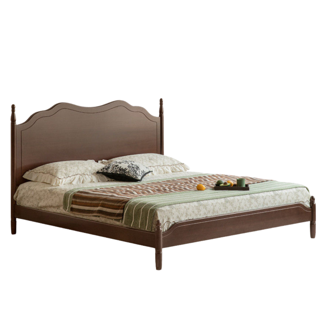 Poplar Solid Wood Bed — French Retro Style with Mid-Fashion Design