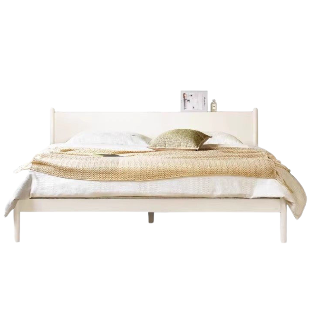 Pine Solid Wood Bed — Nordic Minimalist Cream Style Large Bed