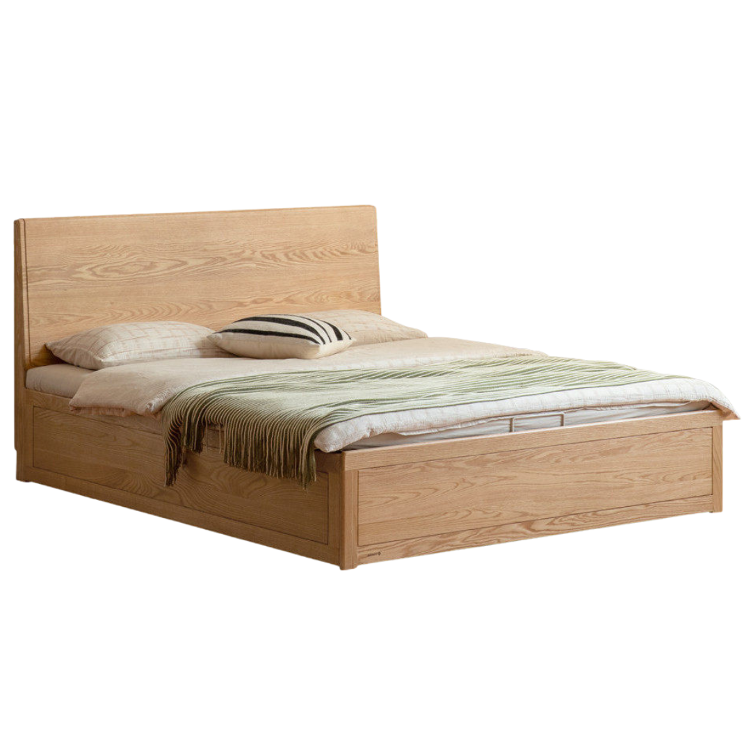 Oak Solid Wood Box Bed — Modern Minimalist Design
