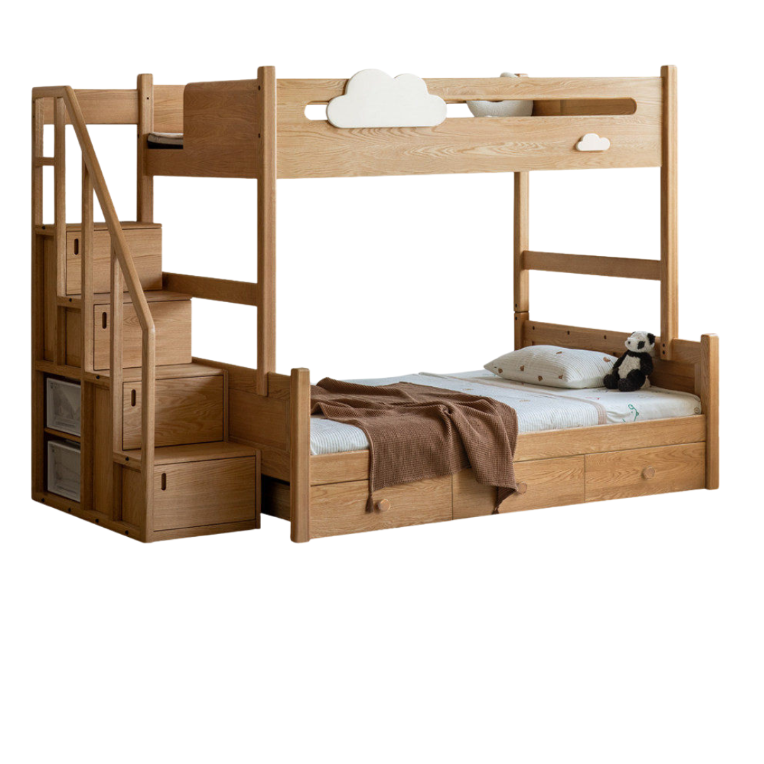 Oak Solid Wood Bunk Bed with Ladder — Children's Cloud Bunk Bed