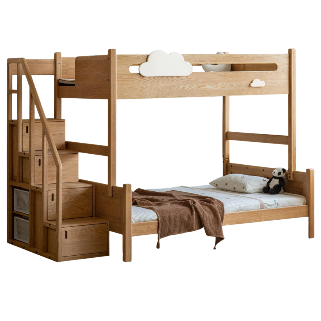 Oak Solid Wood Bunk Bed with Ladder — Children's Cloud Bunk Bed