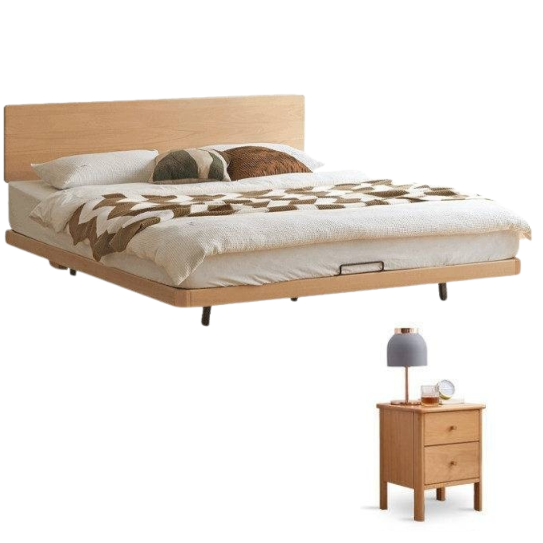 European Beech Solid Wood Bed — Nordic Minimalist Style