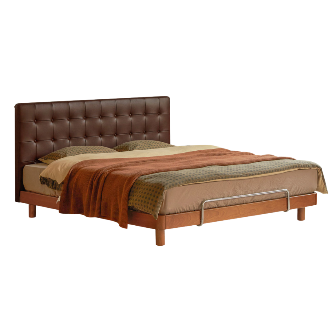 Tulipwood Solid Wood Bed — Bauhaus Style with Soft Genuine Leather Headboard