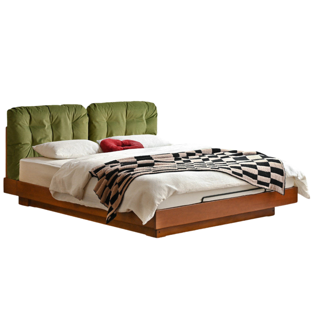 Poplar Solid Wood Box Bed — Upholstered Floating Bed with Bauhaus Style