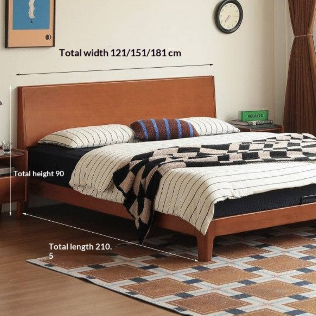 Poplar Solid Wood Bed — Mid-Century Style