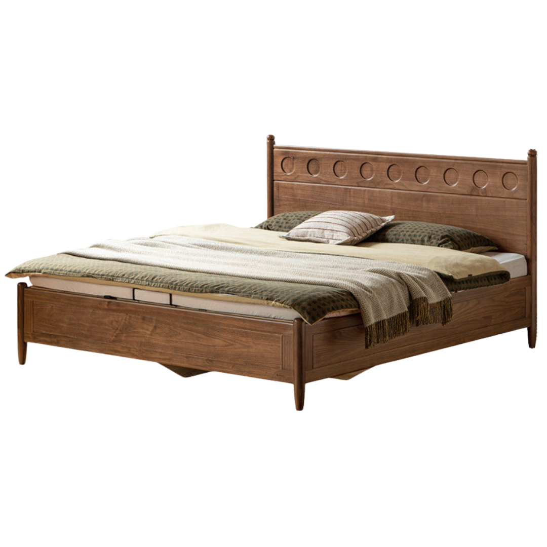 Black Walnut Solid Wood Box Bed — Italian Light Luxury Fully Openable Bed