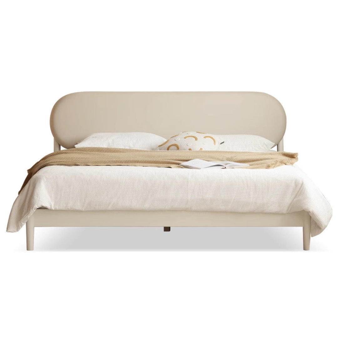 Poplar Solid Wood Bed — Upholstered with Fabric, Creamy Lambswool Soft Backrest