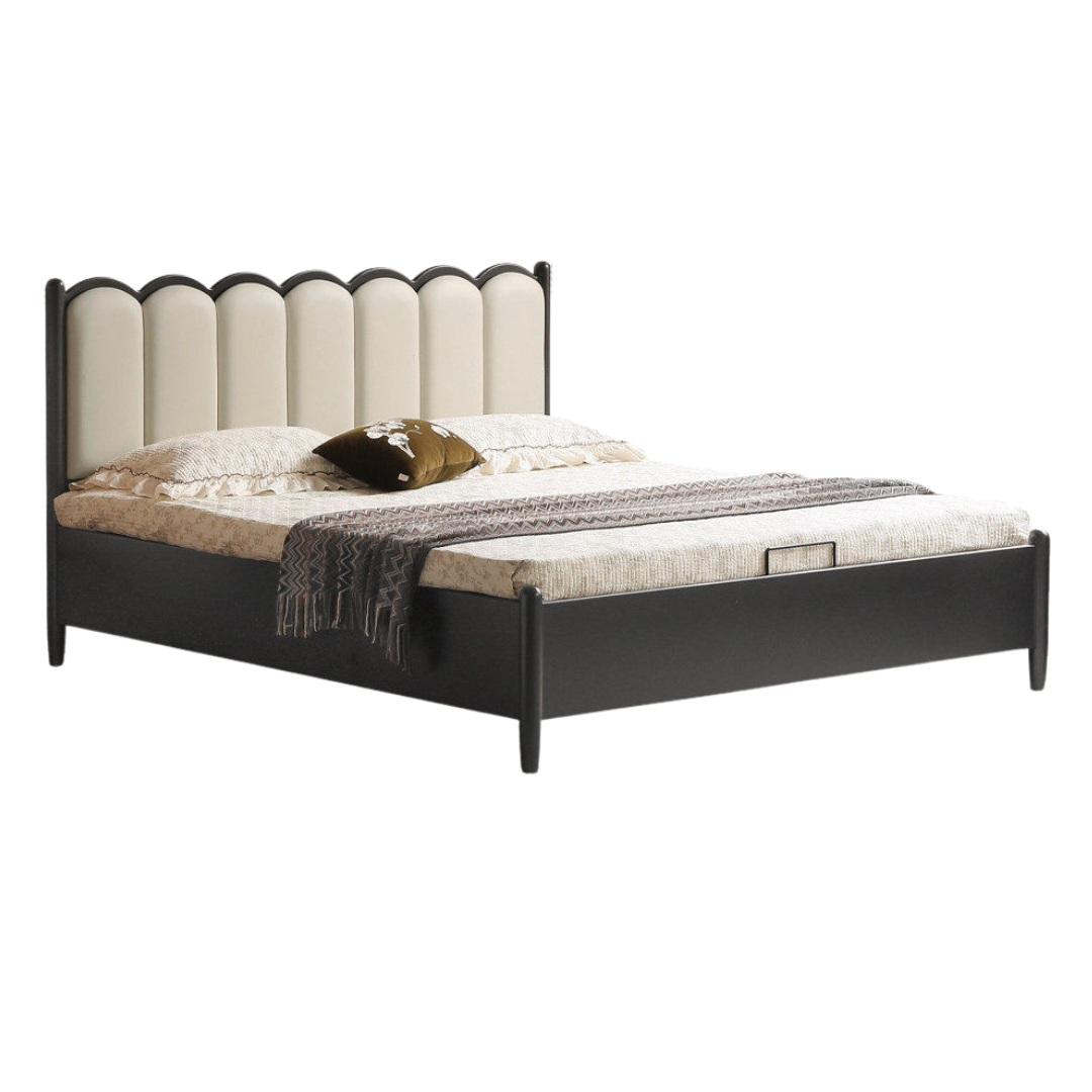 Rubberwood Solid Wood Bed with Retro French Style and Soft Backrest