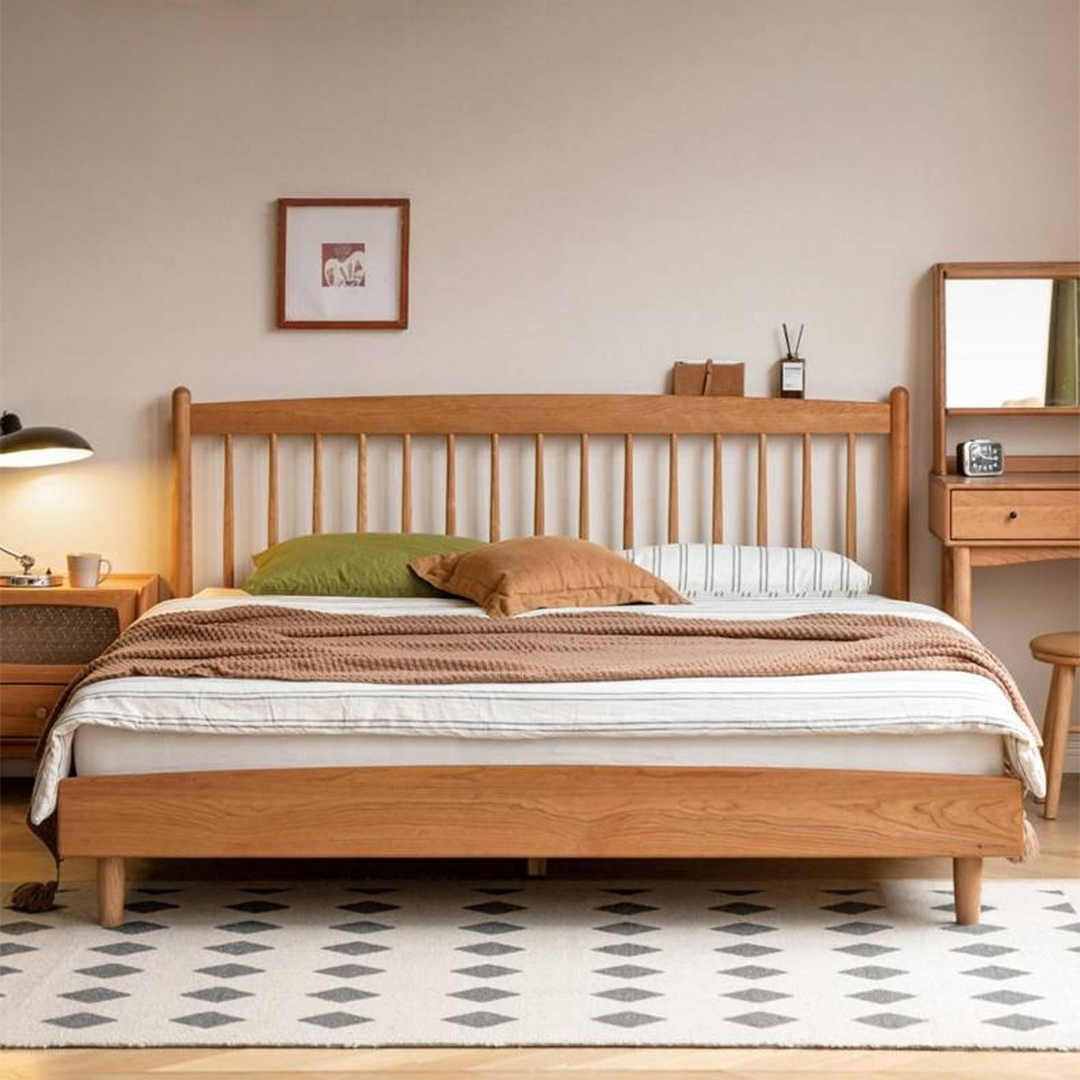 Cherry Solid Wood Bed — Simple Vintage Harp Style Bed