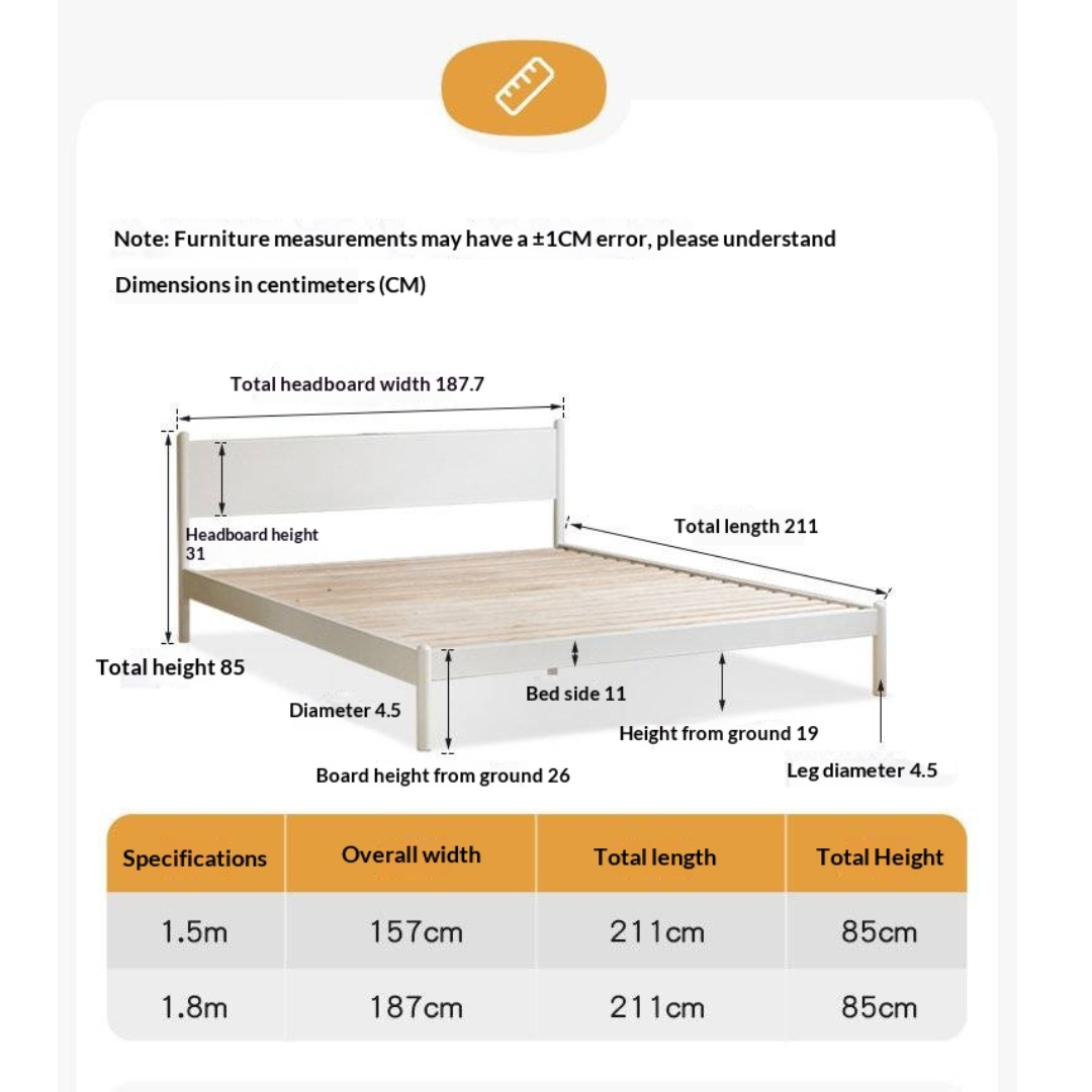 Pine Solid Wood Bed — Nordic Minimalist Cream Style Large Bed